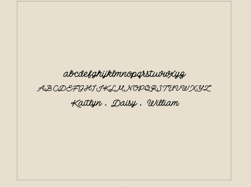 Cursive alphabet and names on a beige background