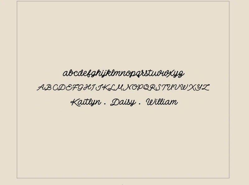 Cursive alphabet and names on a beige background