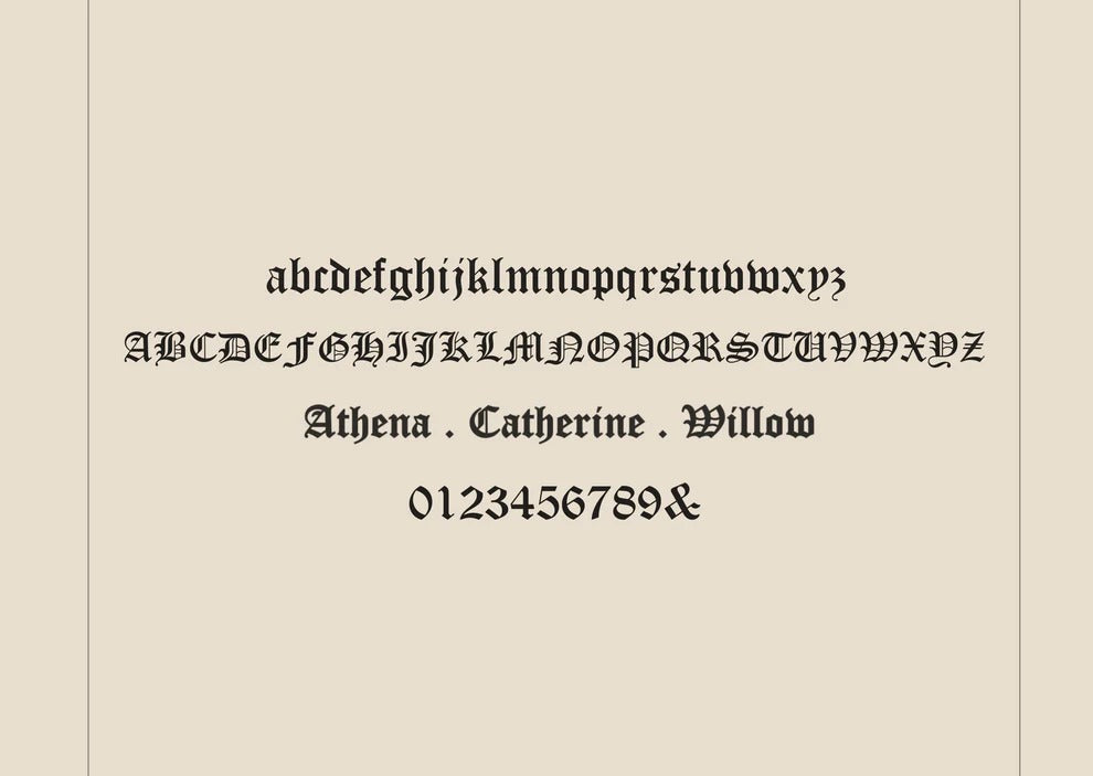Display of a decorative font on a beige background