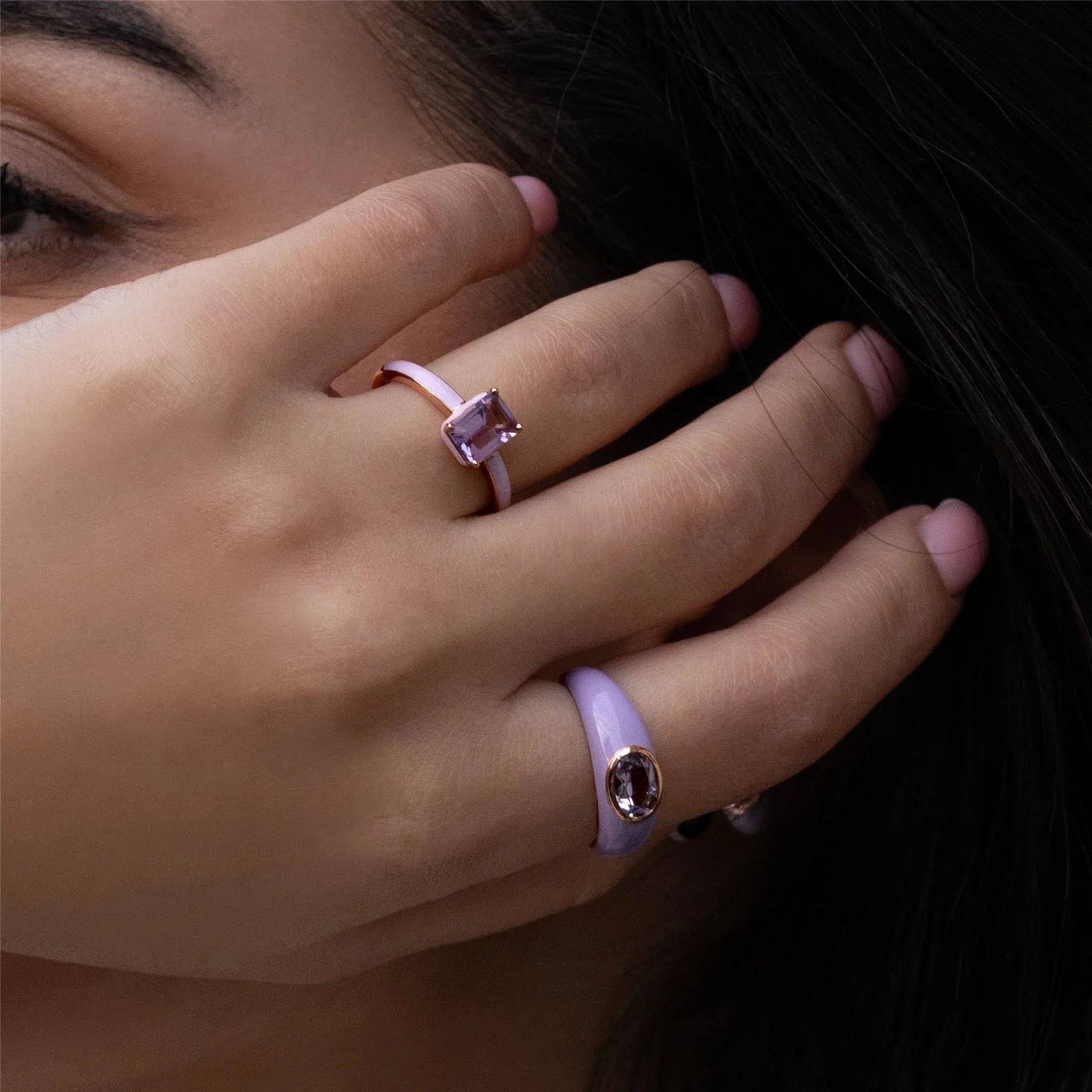 Chroma Aura Baguette Ring (Lavender Edition)