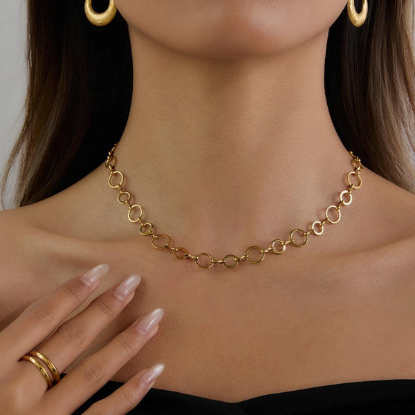 Circular Charm 18K Gold-Plated Choker Necklace