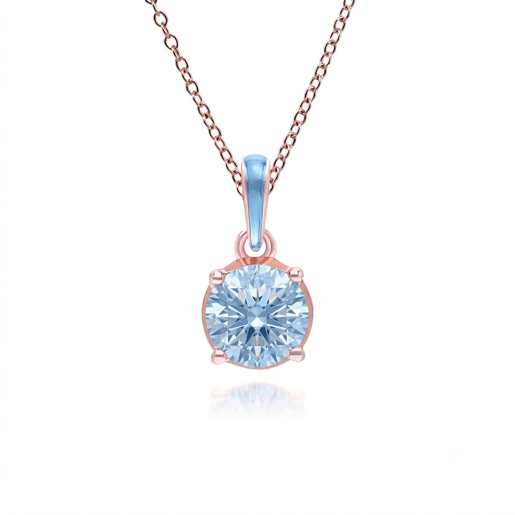 Lumina Round-Cut Enamel Pendant Necklace (Sky Blue Edition)