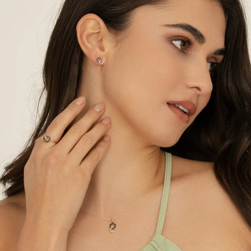 Apex Interlock Stud Earrings (Ruby Edition)