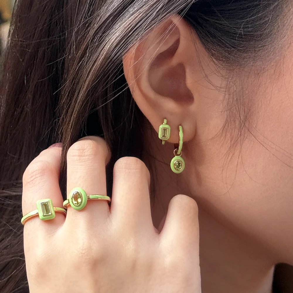 Chroma Baguette Huggie Earrings (Olive Edition)