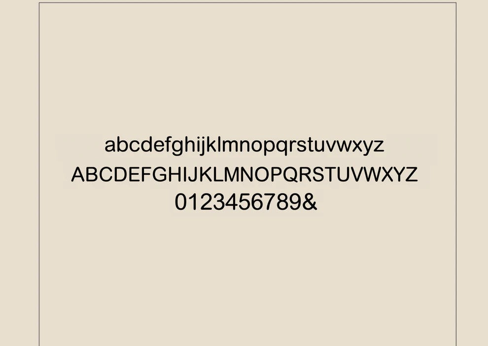 Black alphabet and numbers on a beige background