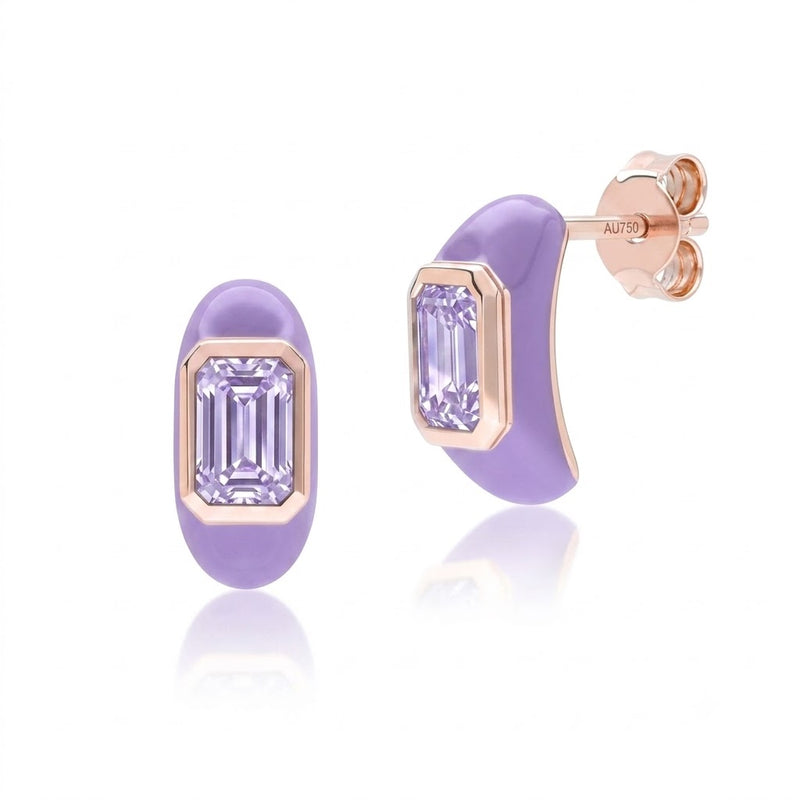 Azure Arc Baguette Stud Earrings (Lavender Edition)