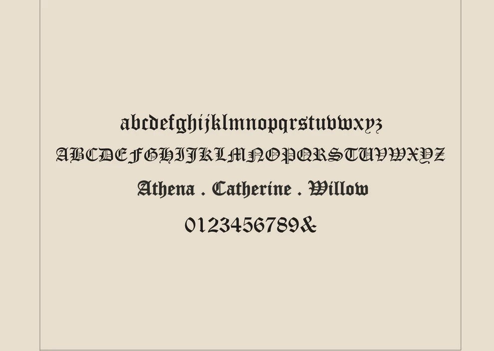 Display of a decorative font on a beige background