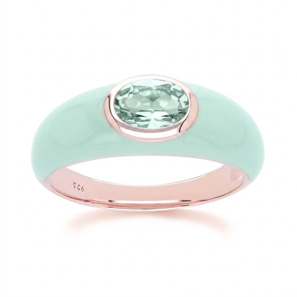 Azure Arc Baguette Dome Oval Ring (Mint Green Edition)