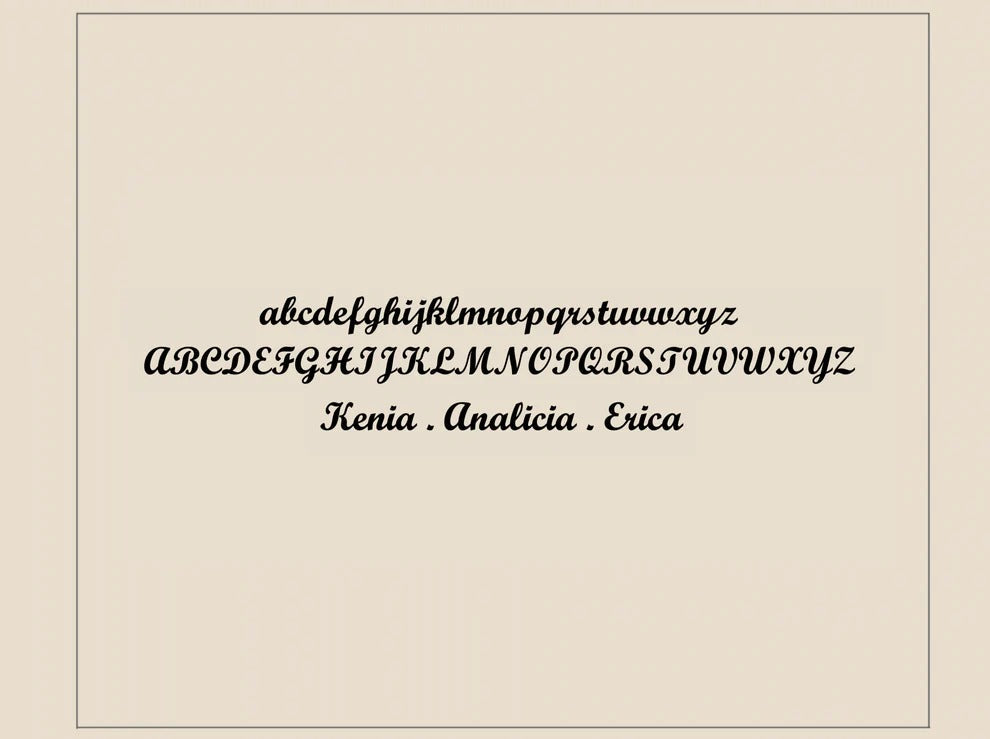 Calligraphy alphabet and names on a beige background