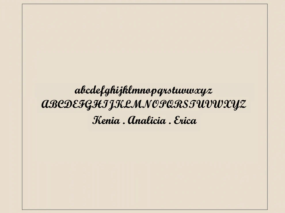 Calligraphy alphabet and names on a beige background