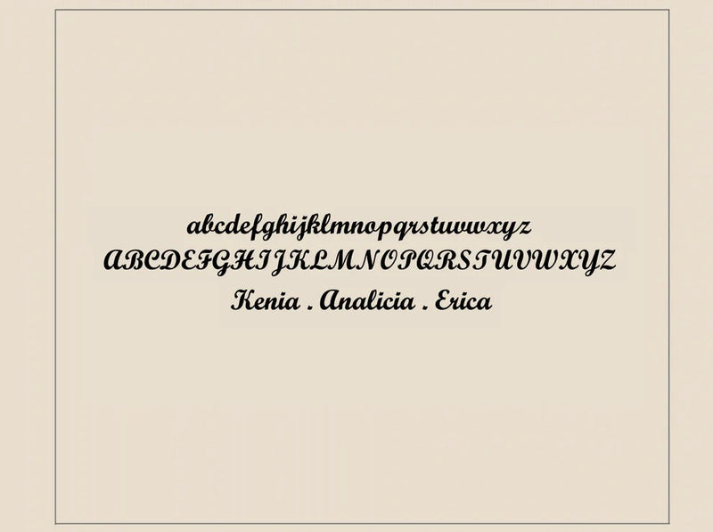 Calligraphy alphabet and names on a beige background
