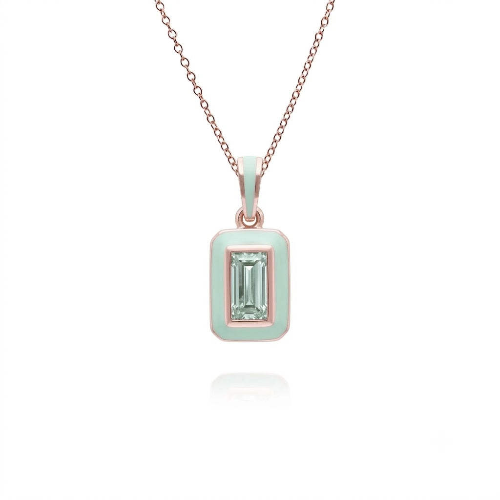 Lumina Emerald-Cut Enamel Pendant Necklace (Mint Green Edition)