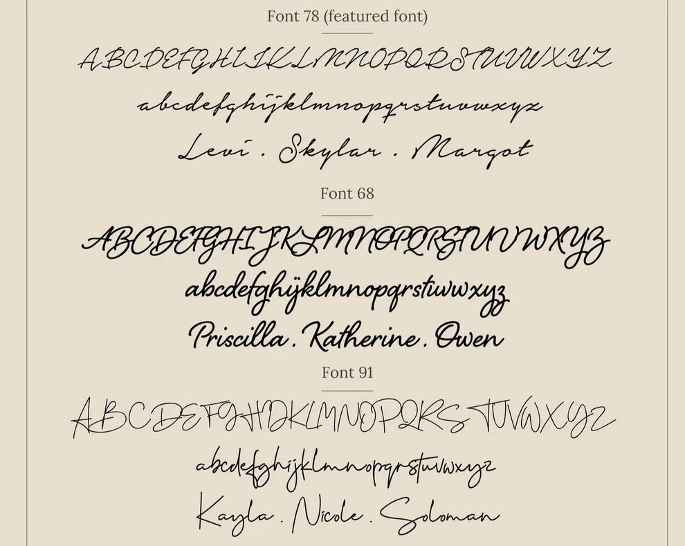 Collection of different fonts with sample text on a beige background