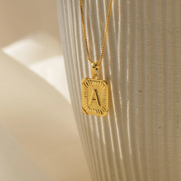 Personalized Initial Rectangle Pendant Necklace