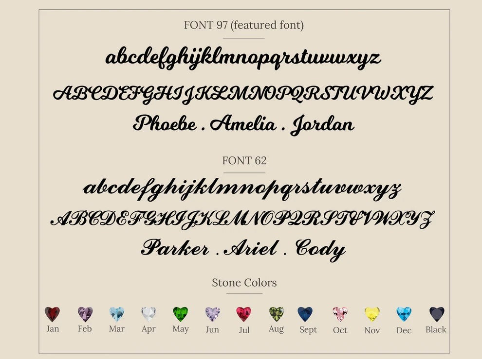 Comparison of two different fonts with sample text and color swatches on a beige background.