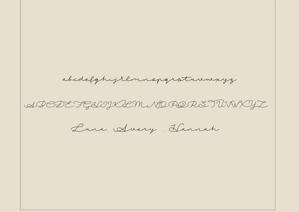 Cursive alphabet and names on a beige background
