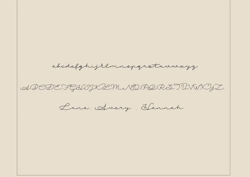 Cursive alphabet and names on a beige background