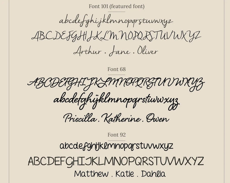 Comparison of three different fonts with sample text on a beige background