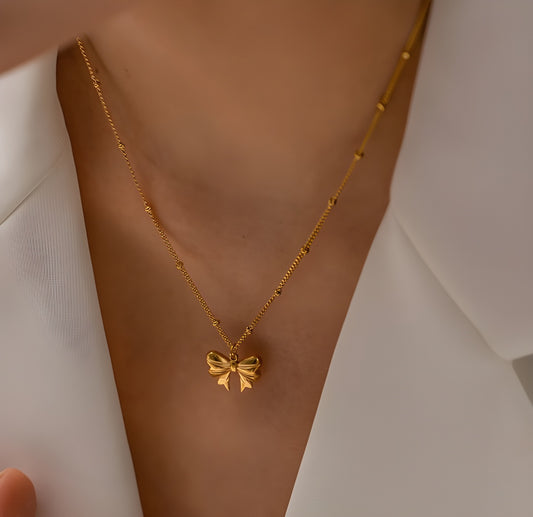 Celeste Bow Pendant Necklace - 18k Gold Plated Chain Necklace