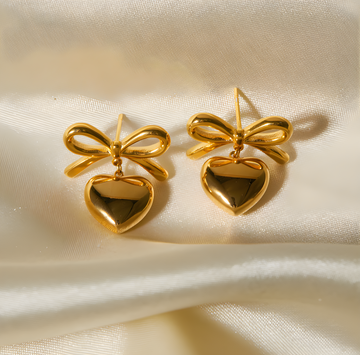 Amara Bow Heart Earrings - 18k Gold Plated Drop Earrings