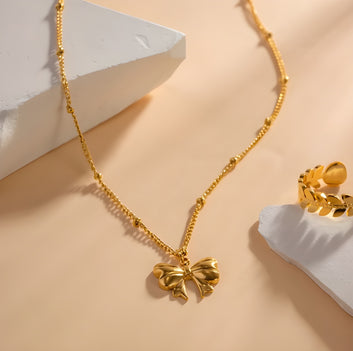 Celeste Bow Pendant Necklace - 18k Gold Plated Chain Necklace