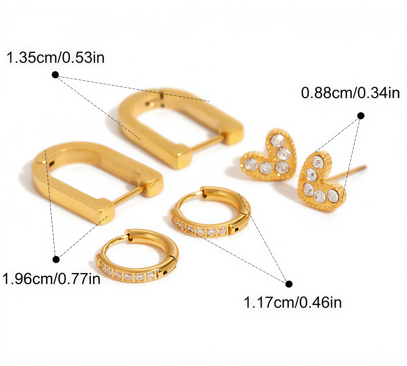 Celeste Trio Earring Set – 18k Gold Plated Hoops & Stud