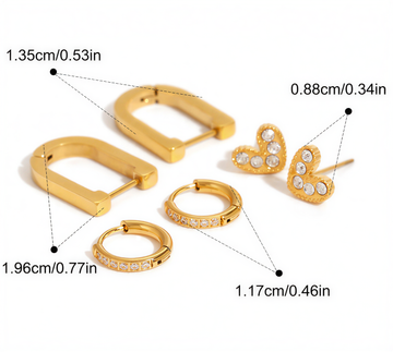 Celeste Trio Earring Set – 18k Gold Plated Hoops & Stud