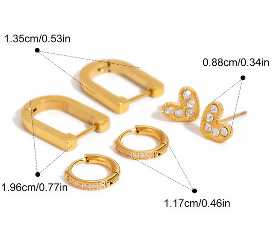 Celeste Trio Earring Set – 18k Gold Plated Hoops & Stud