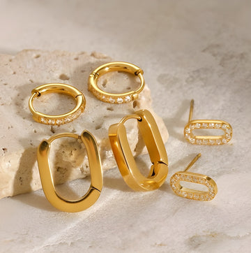 Celeste Trio Earring Set – 18k Gold Plated Hoops & Studs