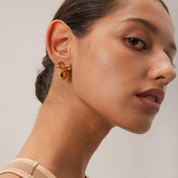 Amara Bow Heart Earrings - 18k Gold Plated Drop Earrings