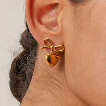 Amara Bow Heart Earrings - 18k Gold Plated Drop Earrings