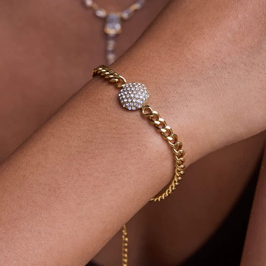 Stella Pave Curb Bracelet - 18k Gold Plated Chain Bracelet