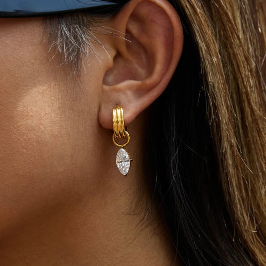 Cleo Marquise Drop Huggies - 18k Gold Plated Earrings