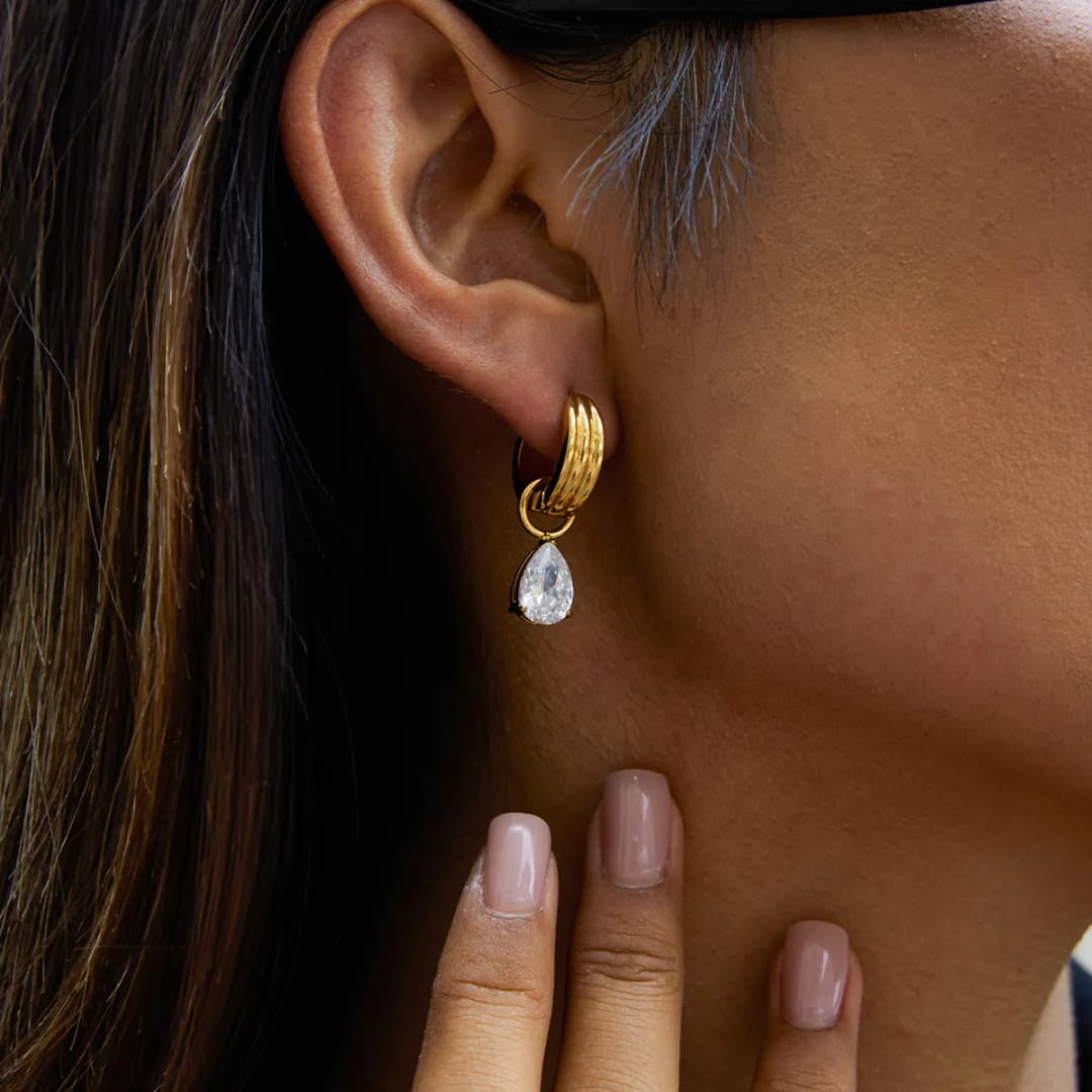 Cleo Teardrop Drop Huggies - 18k Gold Plated Earrings