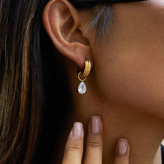 Cleo Teardrop Drop Huggies - 18k Gold Plated Earrings