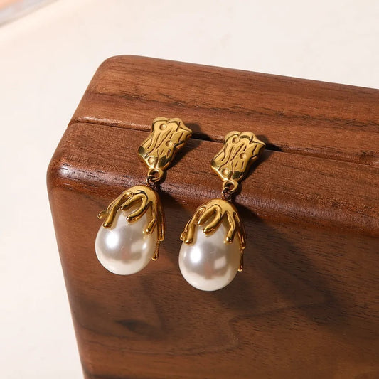 Midas Pearl Drop Earrings - 18k Gold Plated Statement Earrings