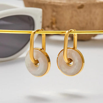 Ayla Mother of Pearl Hoops - 18k Gold Plated Charm Earrings
