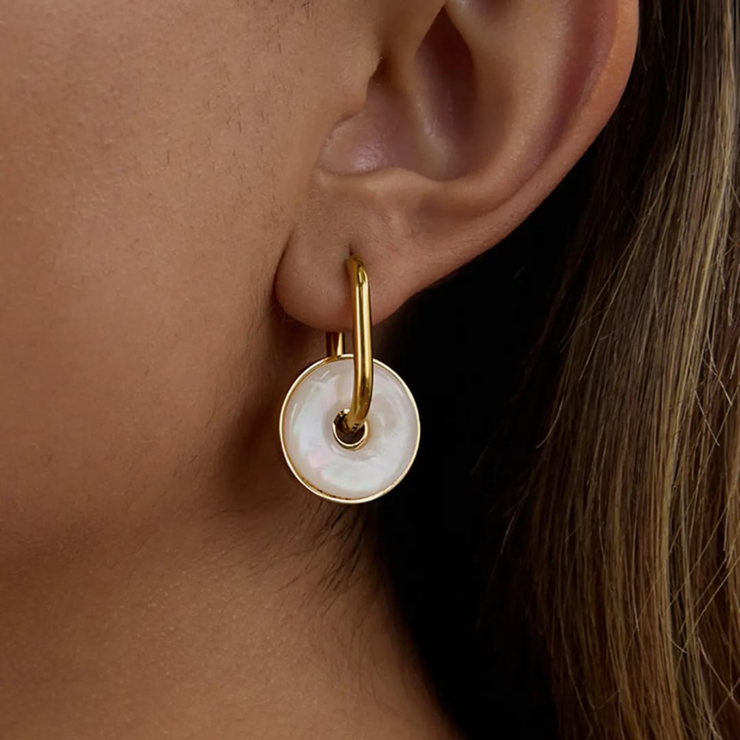Ayla Mother of Pearl Hoops - 18k Gold Plated Charm Earrings