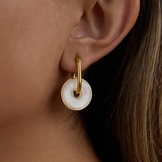 Ayla Mother of Pearl Hoops - 18k Gold Plated Charm Earrings