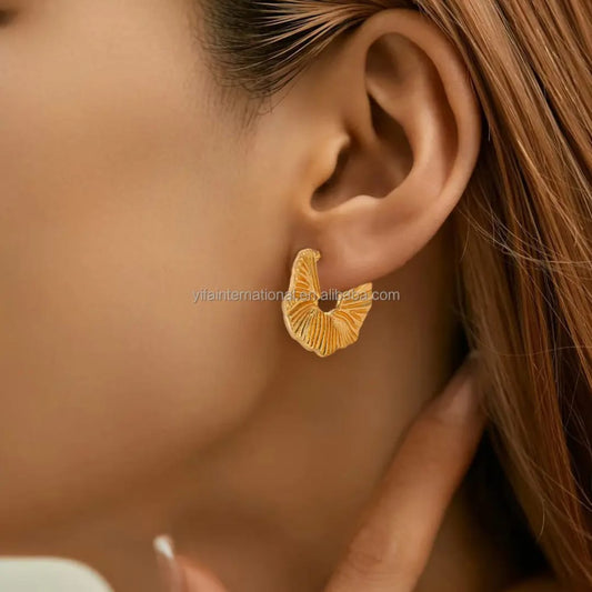 Aurelia Pleated Hoops - 18k Gold Plated Statement Earrings