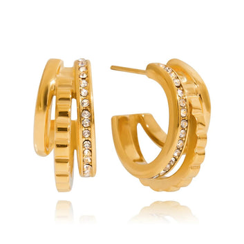 Catalina Pave Channel Hoops - 18k Gold Plated Huggie Earrings