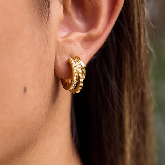 Catalina Pave Channel Hoops - 18k Gold Plated Huggie Earrings