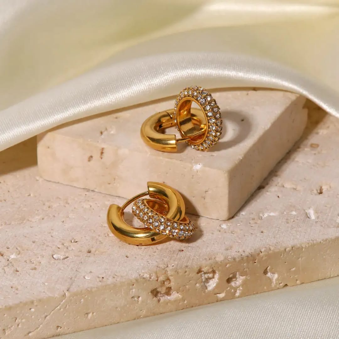 Lyra Interlocking Pave Huggies - 18k Gold Plated Hoop Earrings