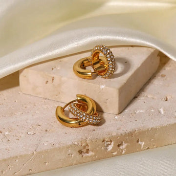 Lyra Interlocking Pave Huggies - 18k Gold Plated Hoop Earrings