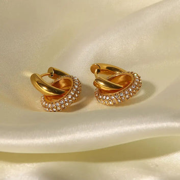 Lyra Interlocking Pave Huggies - 18k Gold Plated Hoop Earrings