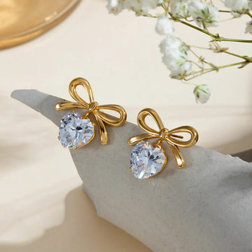 Jolie Heart & Bow Studs - 18k Gold Plated Earrings