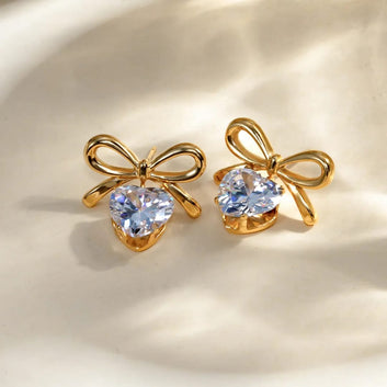 Jolie Heart & Bow Studs - 18k Gold Plated Earrings