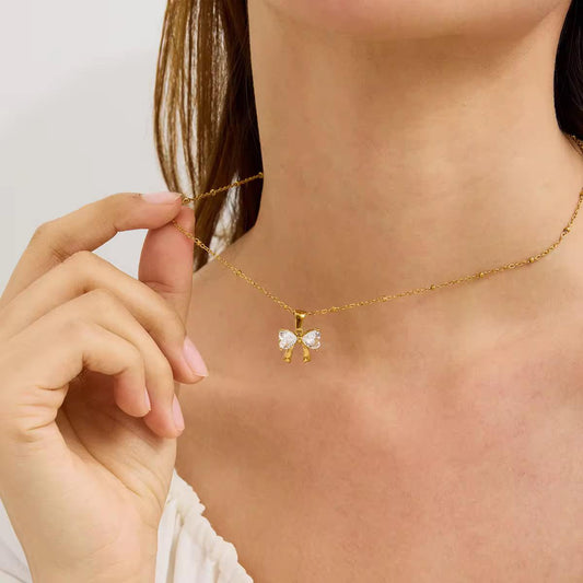 Jolie Bow Pendant Necklace - 18k Gold Plated Necklace