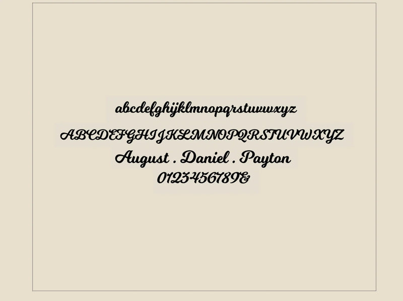 Calligraphic alphabet and numbers on a beige background
