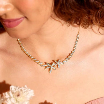 Floral Pave Necklace | Solid 925 Sterling Silver |